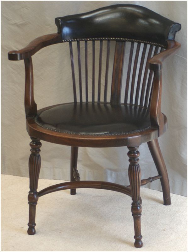 9060 Antique Victorian Mahogany & Leather Desk Chair